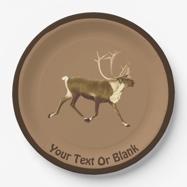 Bull Caribou - Sepia Paper Plate (Front)