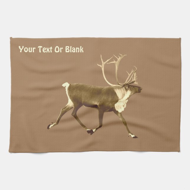 Bull Caribou - Sepia Tea Towel (Horizontal)