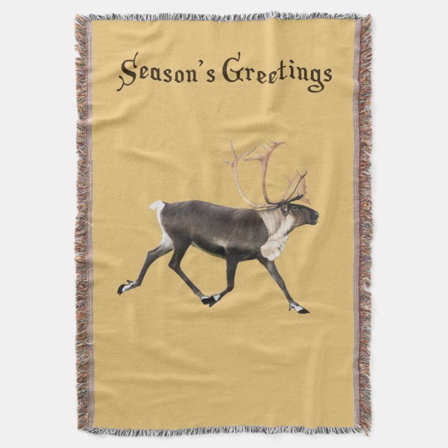 Bull Caribou Throw Blanket (Front Vertical)