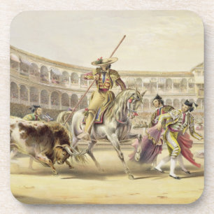 Bull Charging a Picador, 1865 (colour litho) Coaster