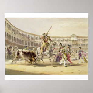 Bull Charging a Picador, 1865 (colour litho) Poster