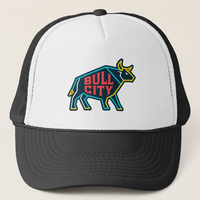 Bull City Neon Bull – Modern Durham North Carolina Trucker Hat (Front)