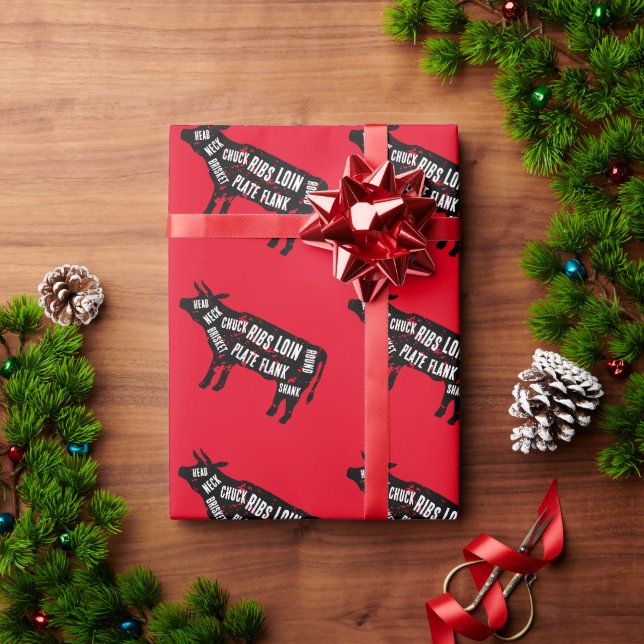 Bull cow farm animal beef meat cuts Christmas Wrapping Paper (Holiday Gift)