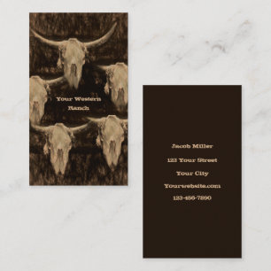 Bull Cow Skull Western Country Brown Sepia Rustic Business Card