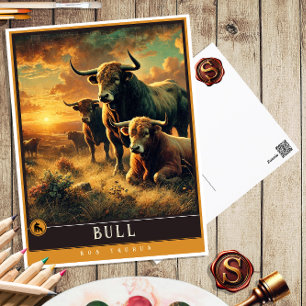 Bull   Cute Family Vintage Animal Postcard
