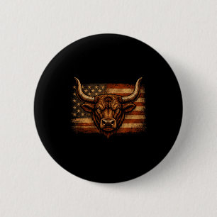 Bull distressed american flag western countryBull 6 Cm Round Badge