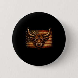 Bull distressed american flag western countryBull  6 Cm Round Badge