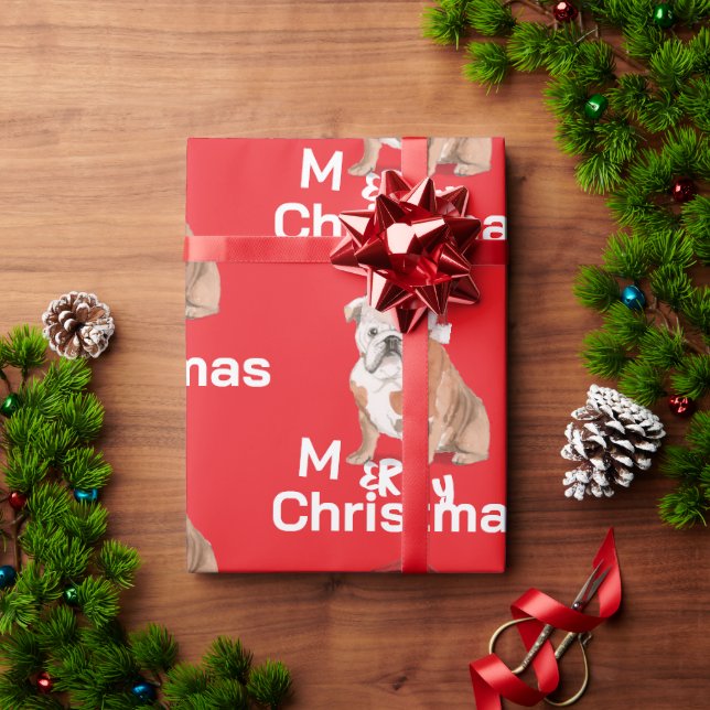 Bull Dog Holiday Christmas Merry Santa Hat  Wrapping Paper (Holiday Gift)