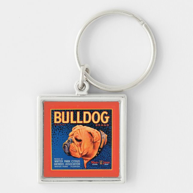Bull Dog on a Blue Background Key Ring (Front)