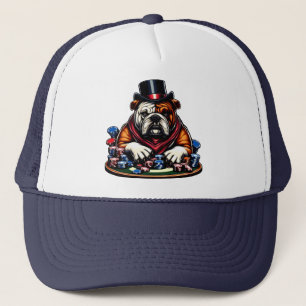 bull dog playing poker gambling casino art trucker hat