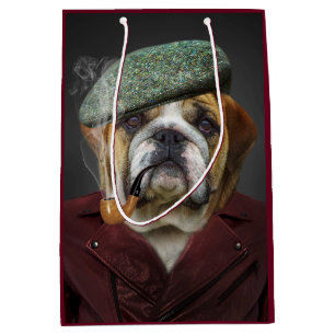 Bull Dog With Cap and Pipe Medium Gift Bag