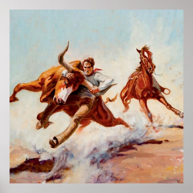 “Bull Dogger” Western Art by Will James Poster (Front)