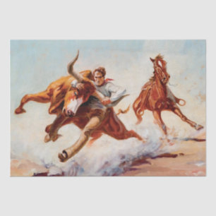 “Bull Dogger” Western Art by Will James Tissue Paper