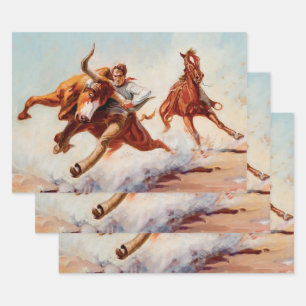 “Bull Dogger” Western Art by Will James Wrapping Paper Sheet
