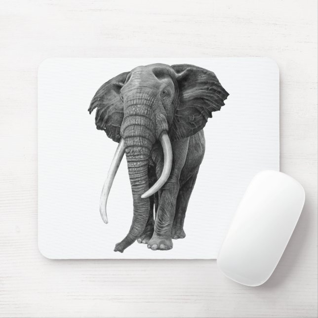 Bull elephant - Drawing in pencil Mouse Mat (With Mouse)