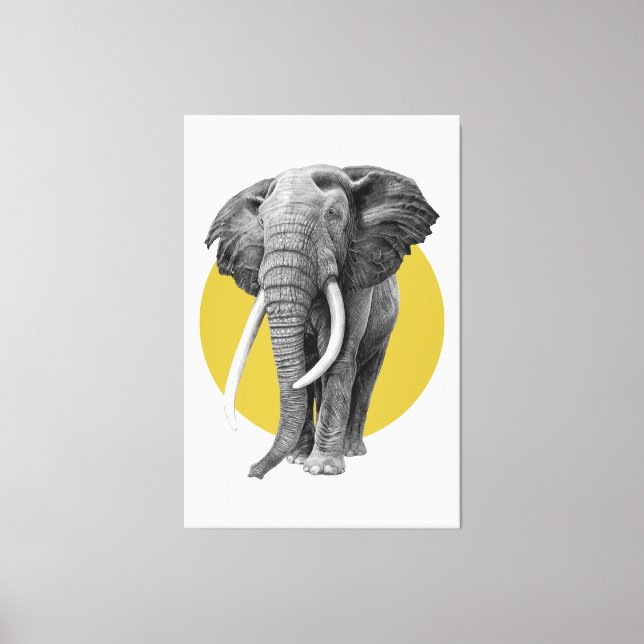 Bull elephant - Drawing in pencil on gold Canvas Print (Front)