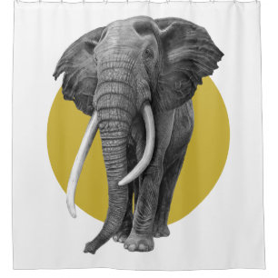 Bull elephant - Drawing in pencil on gold Shower Curtain
