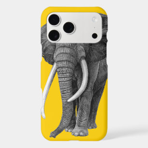 Bull elephant Drawing in pencil w/ vintage yellow