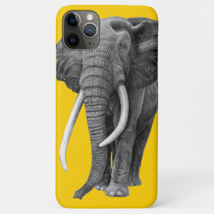 Bull elephant Drawing in pencil w/ vintage yellow iPhone 11 Pro Max Case