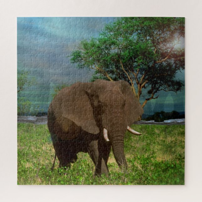Bull Elephant Grazing, Jigsaw Puzzle (Vertical)