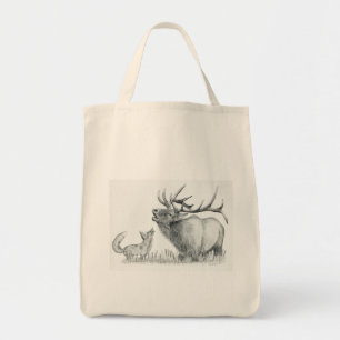 Bull Elk and Fox Tote Bag