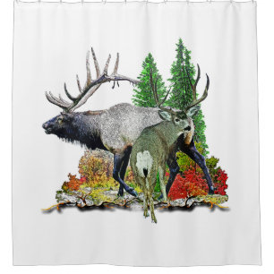 Bull elk and mule deer buck shower curtain