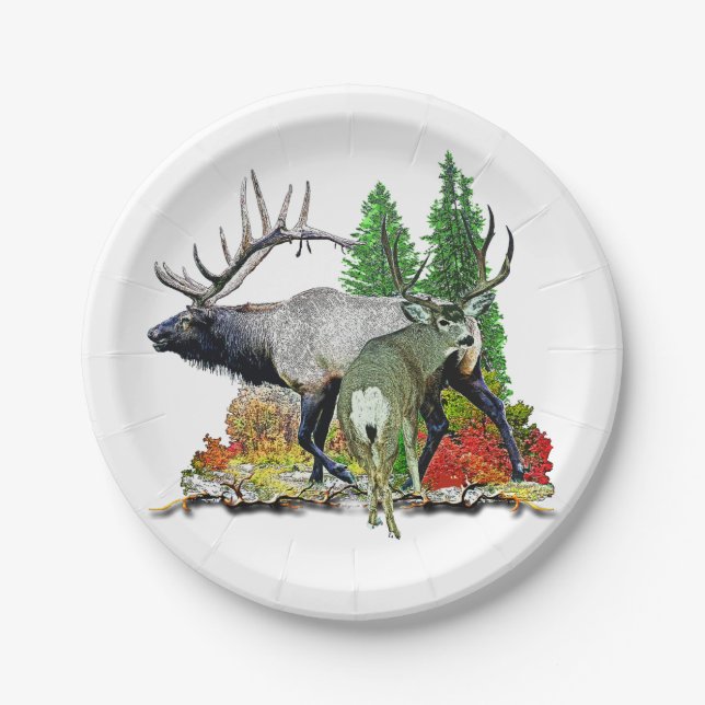 Bull elk  buck deer paper plate (Front)