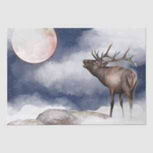 Bull Elk Bugling at the Full Moon Mountain Tissue Paper