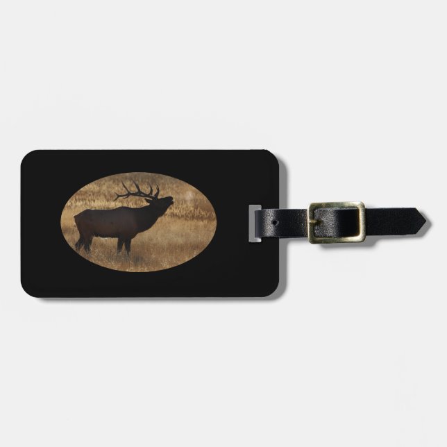 Bull elk bugling in silhouette luggage tag (Front Horizontal)