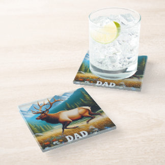 Bull Elk Dad Glass Coaster
