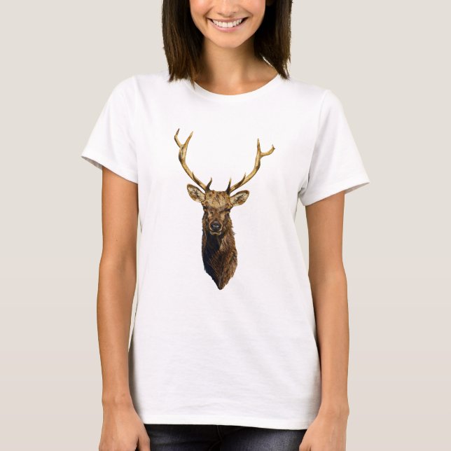 Bull Elk Head animal nature wildlife art  T-Shirt (Front)