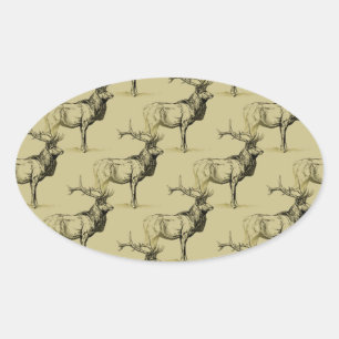 Bull Elk Hunters Wildlife Big Game Hunting Antlers Oval Sticker