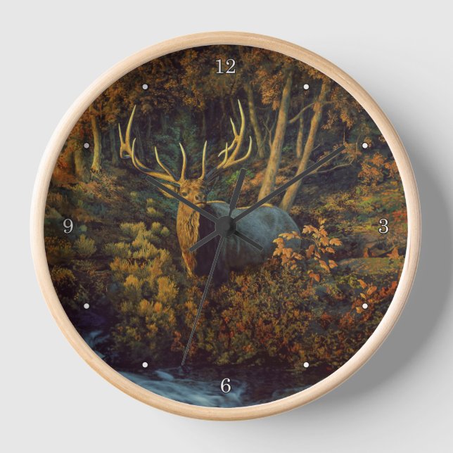 Bull Elk in Autumn Forest Clock (Front)