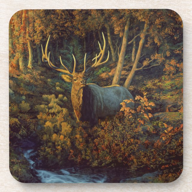 Bull Elk in Autumn Forest Coaster (Front)