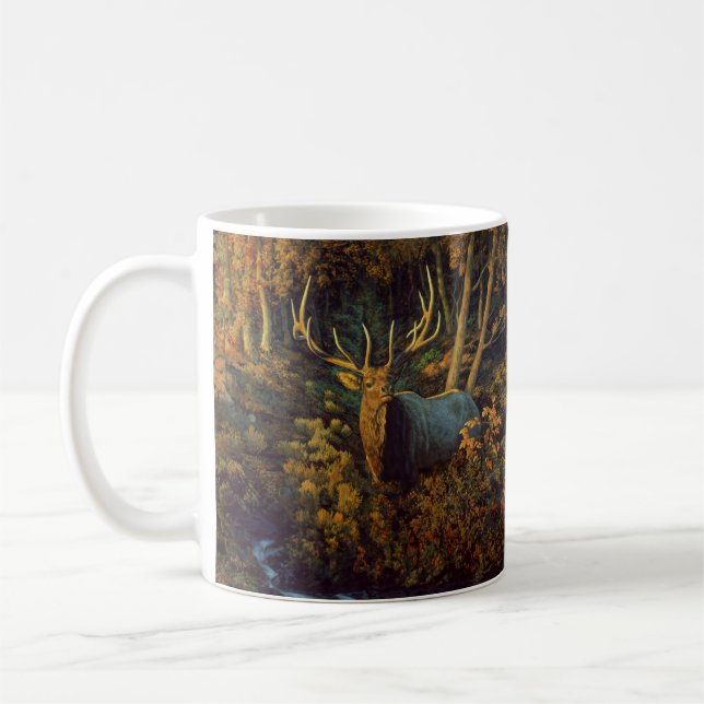 Bull Elk in Autumn Forest Coffee Mug (Left)