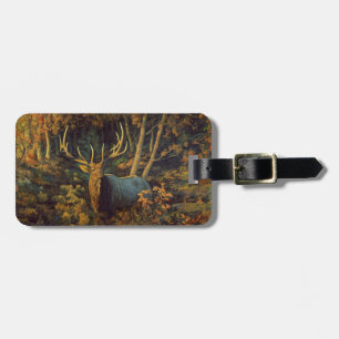 Bull Elk in Autumn Forest Luggage Tag