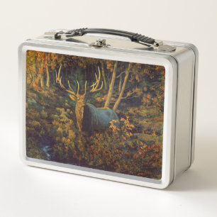 Bull Elk in Autumn Forest Metal Lunch Box
