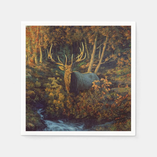 Bull Elk in Autumn Forest Napkin (Front)