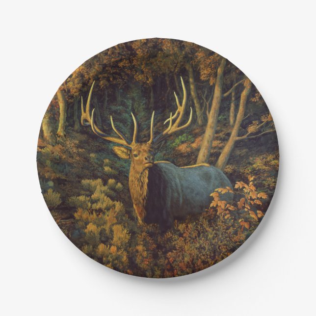 Bull Elk in Autumn Forest Paper Plate (Front)