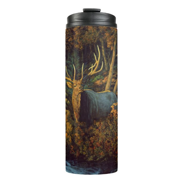 Bull Elk in Autumn Forest Thermal Tumbler (Front)