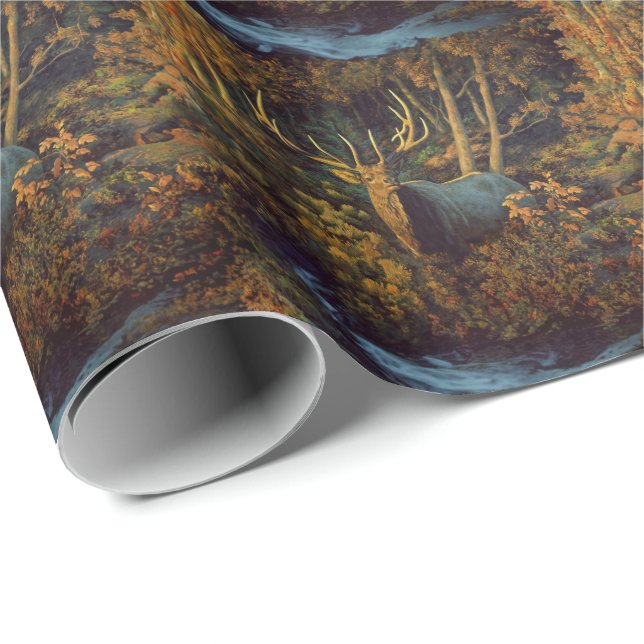 Bull Elk in Autumn Forest Wrapping Paper (Roll Corner)