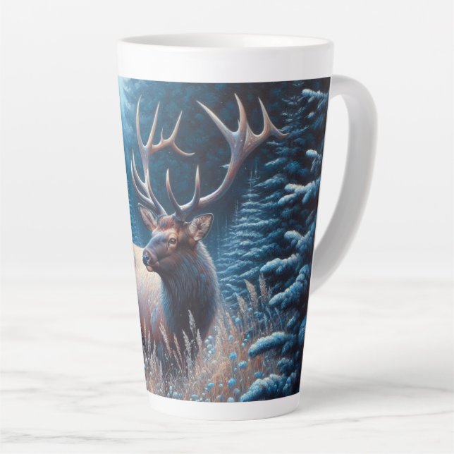 Bull Elk in Meadow with Pine Trees Latte Mug (Right Angle)