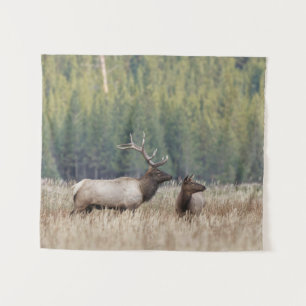 Bull Elk in Meadow   Yellowstone National Park Tapestry