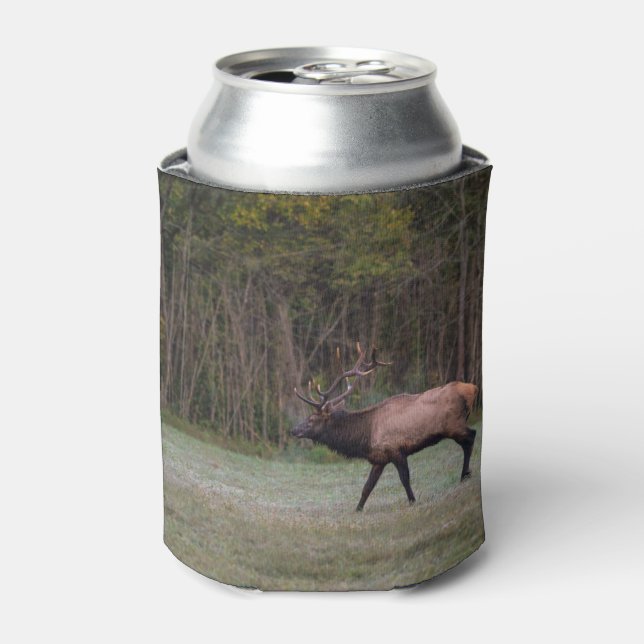 Bull Elk Morning Walk Can Cooler (Can Front)