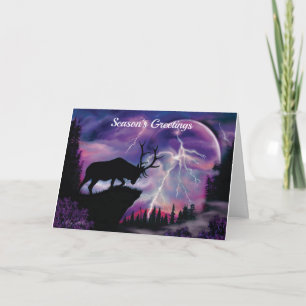 Bull Elk Overlooking Lightning Storm Card