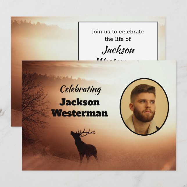 Bull Elk Silhouette Memorial Invitation (Front/Back)