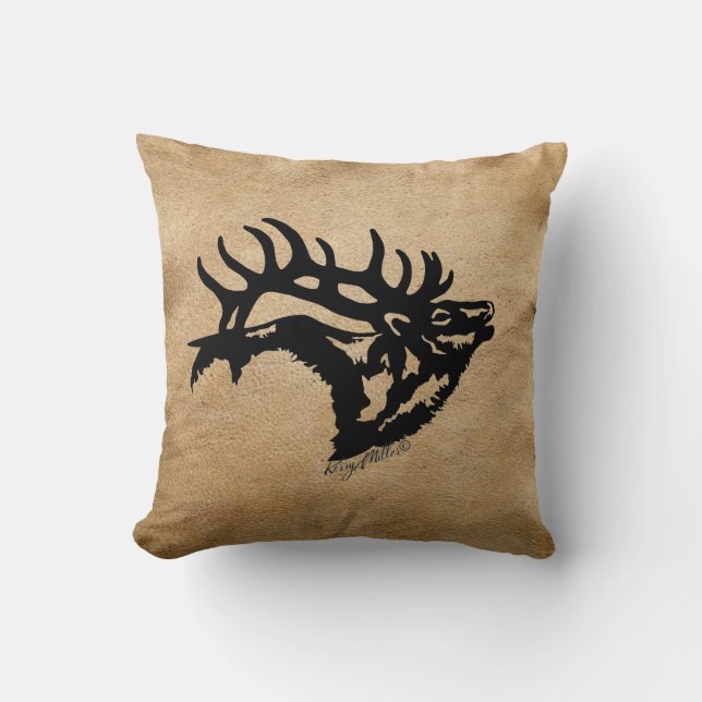 Bull Elk Silhouette Throw Pillow (Front)
