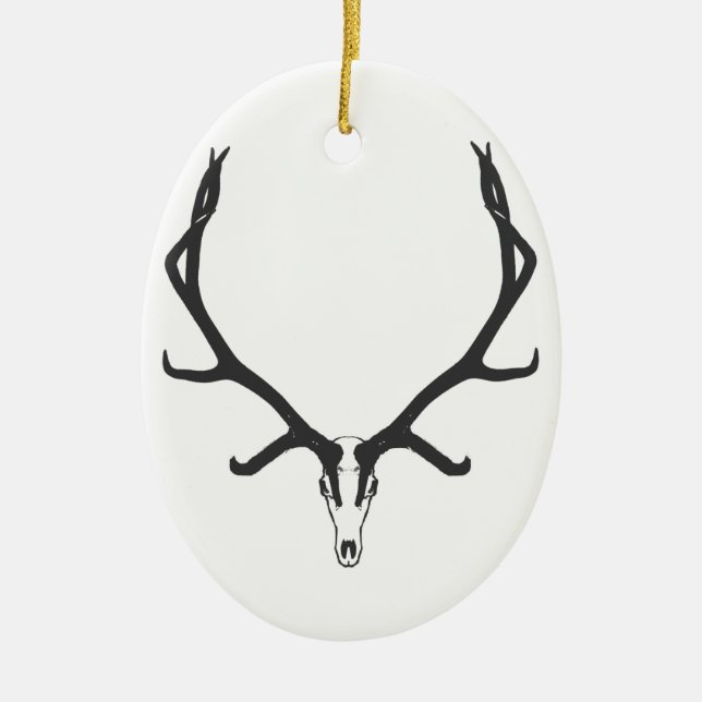Bull elk skull European mount, bw Ceramic Tree Decoration (Front)