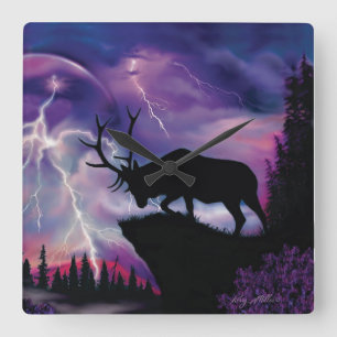 Bull Elk  Square Wall Clock