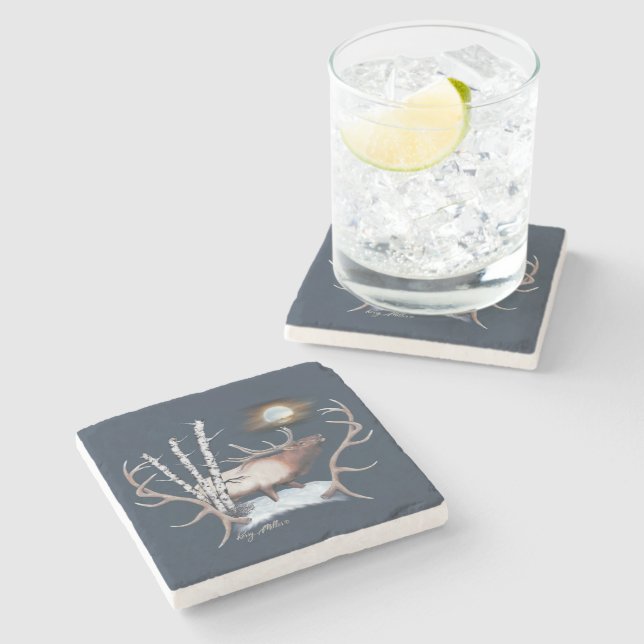 Bull Elk Stone Coaster (Side)